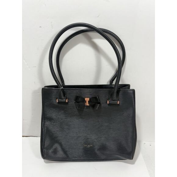 Ted Baker Epi Callaa Bow Detailed Black Leather Shoulder Bag Purse See‎ Pictures - Picture 1 of 15